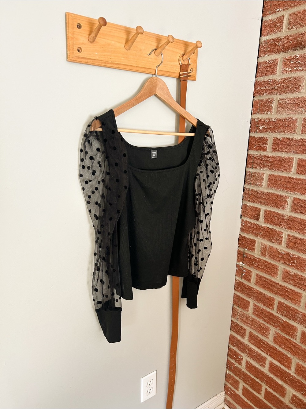 Black Puff Sleeve Polka Dot Top